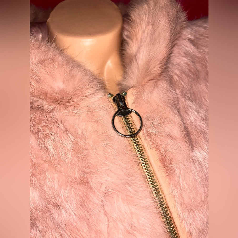 Pink snow bunny fur puffer vest mauve jacket coat sexy dollbaby playboy rabbit